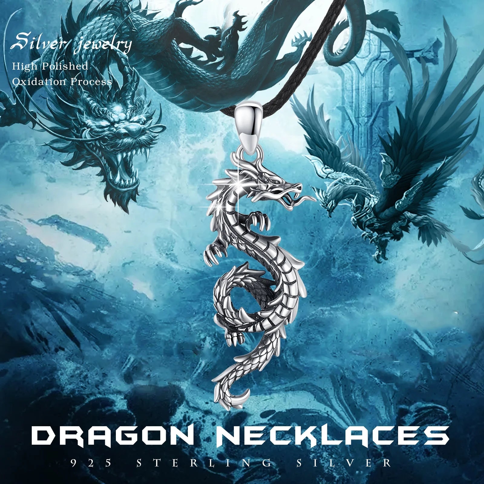 Dragon Necklace for Men 925 Sterling Silver Pendant Necklaces for Son Jewelry Birthday Gift