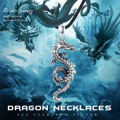 Dragon Necklace for Men 925 Sterling Silver Pendant Necklaces for Son Jewelry Birthday Gift