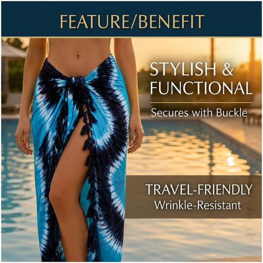 Sarong Bathing Suit Cover up for Women – Long Pareo Beach Wraps, Swimsuit Coverup Skirt, Stylish Bikini Cover Up